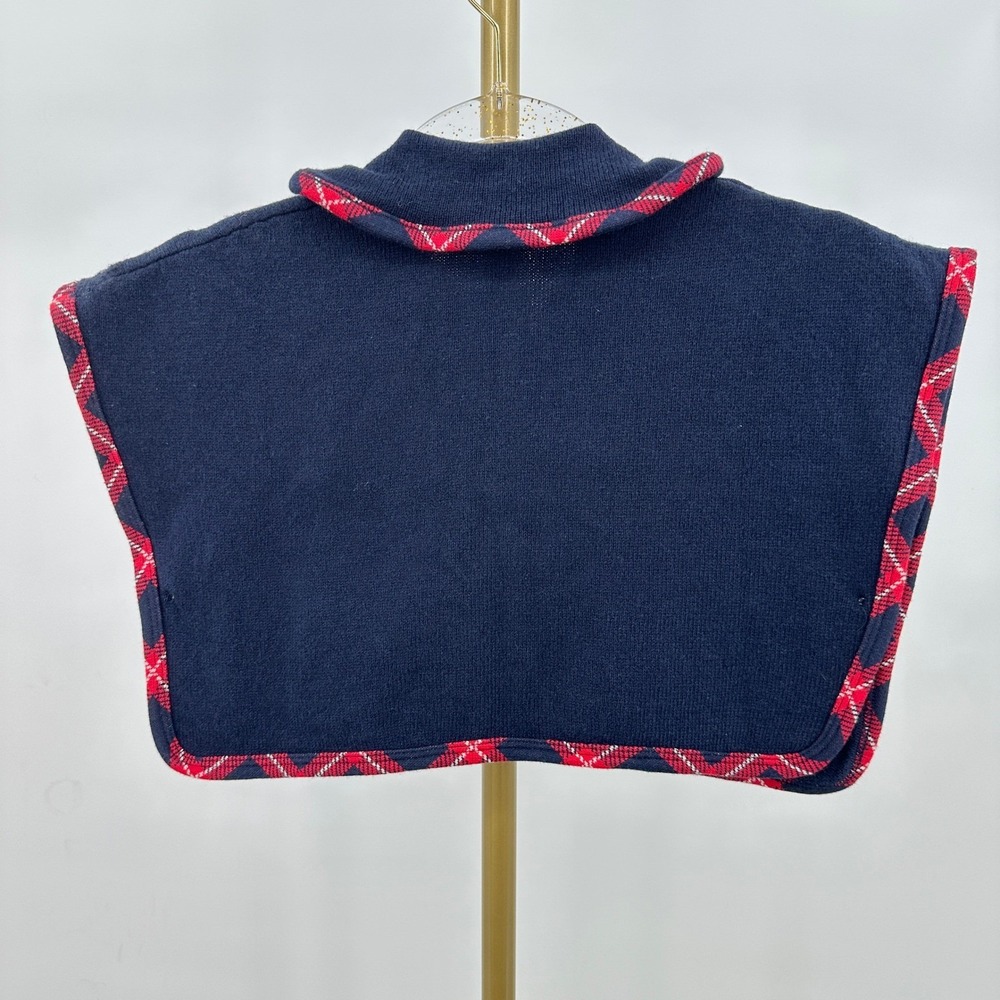 Janie and Jack Girls Plaid Trim Cape 6-12‎ Months Wool Blend Navy Jacket Poncho - Picture 4 of 7
